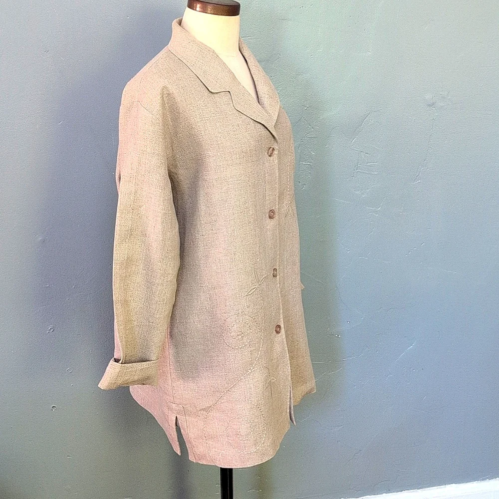 VTG Irish linen oatmeal oversized embroidered neutral jacket. EDWARD. Large. - Picture 5 of 12